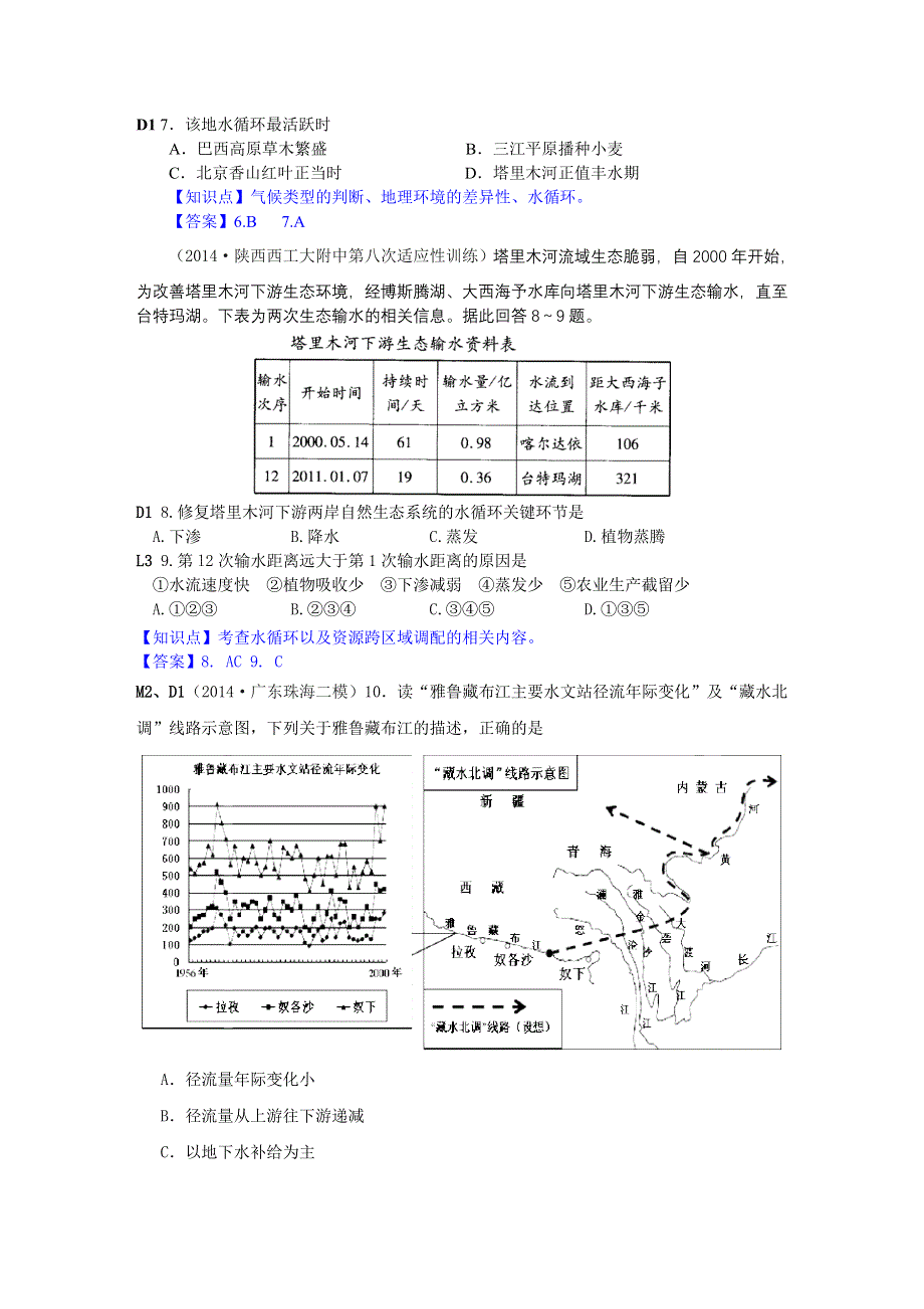 《名校试题汇编》2014年高三地理分类汇编（2014.4-7月份）：D单元地球上的水（教师版）.DOC_第3页