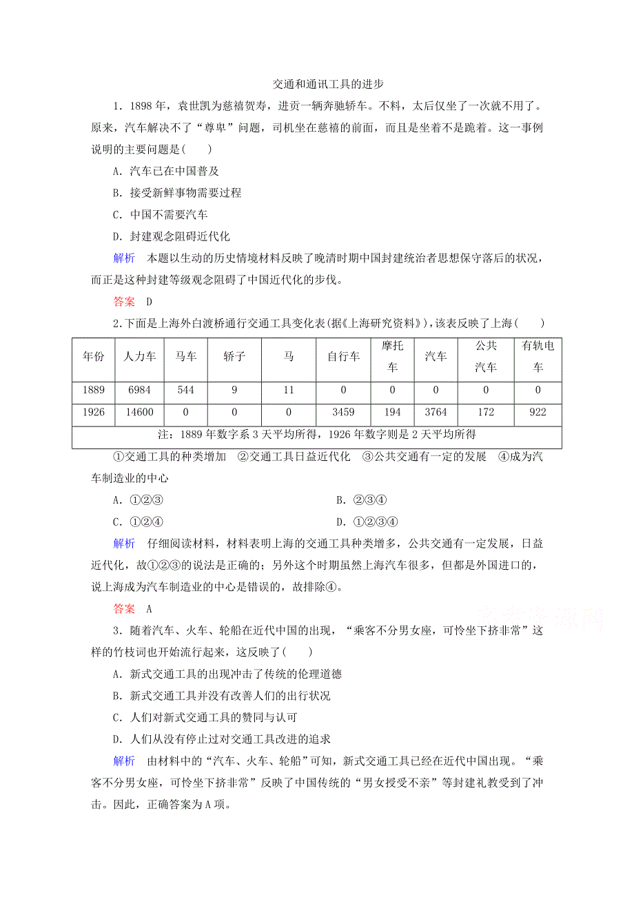 2015年高一历史课时练：第15课 交通与通讯工具的进步（人教版必修2）.doc_第1页