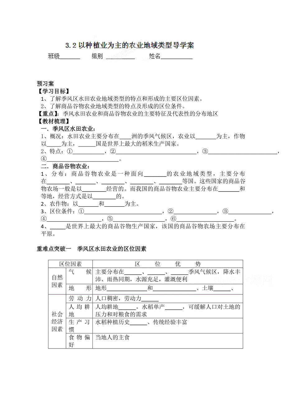 2015年高一地理人教版必修二系列学案：3.2 以种植业为主的农业地域类型 1 .doc_第1页