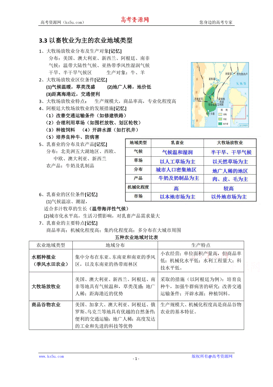 2015年高一地理人教版必修二系列学案：3.3 以畜牧业为主的农业地域类型 5 .doc_第1页