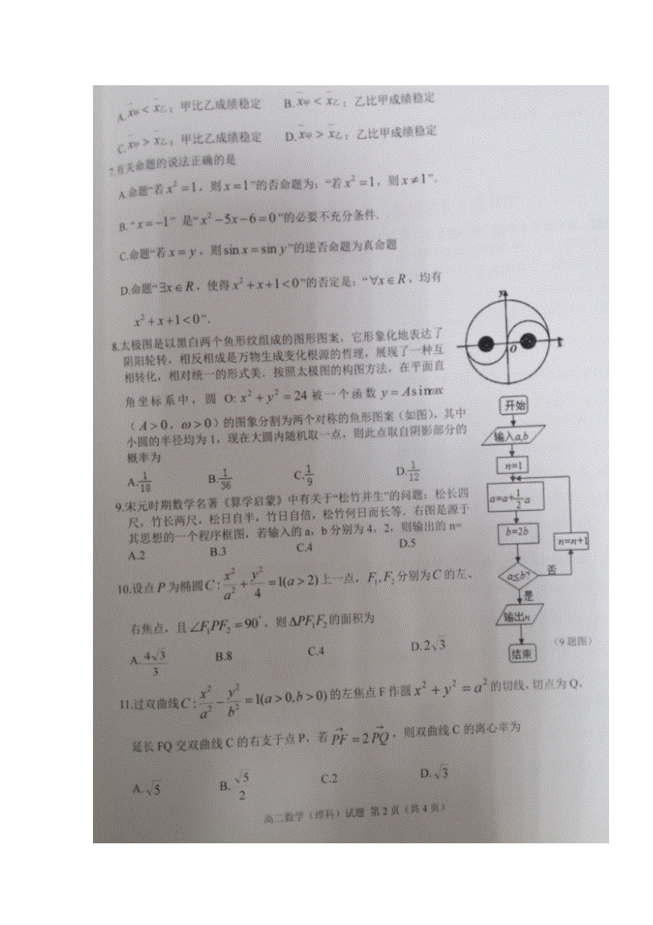 四川省广安市2019-2020学年高二上学期期末考试数学（理）试题 扫描版缺答案.doc_第2页