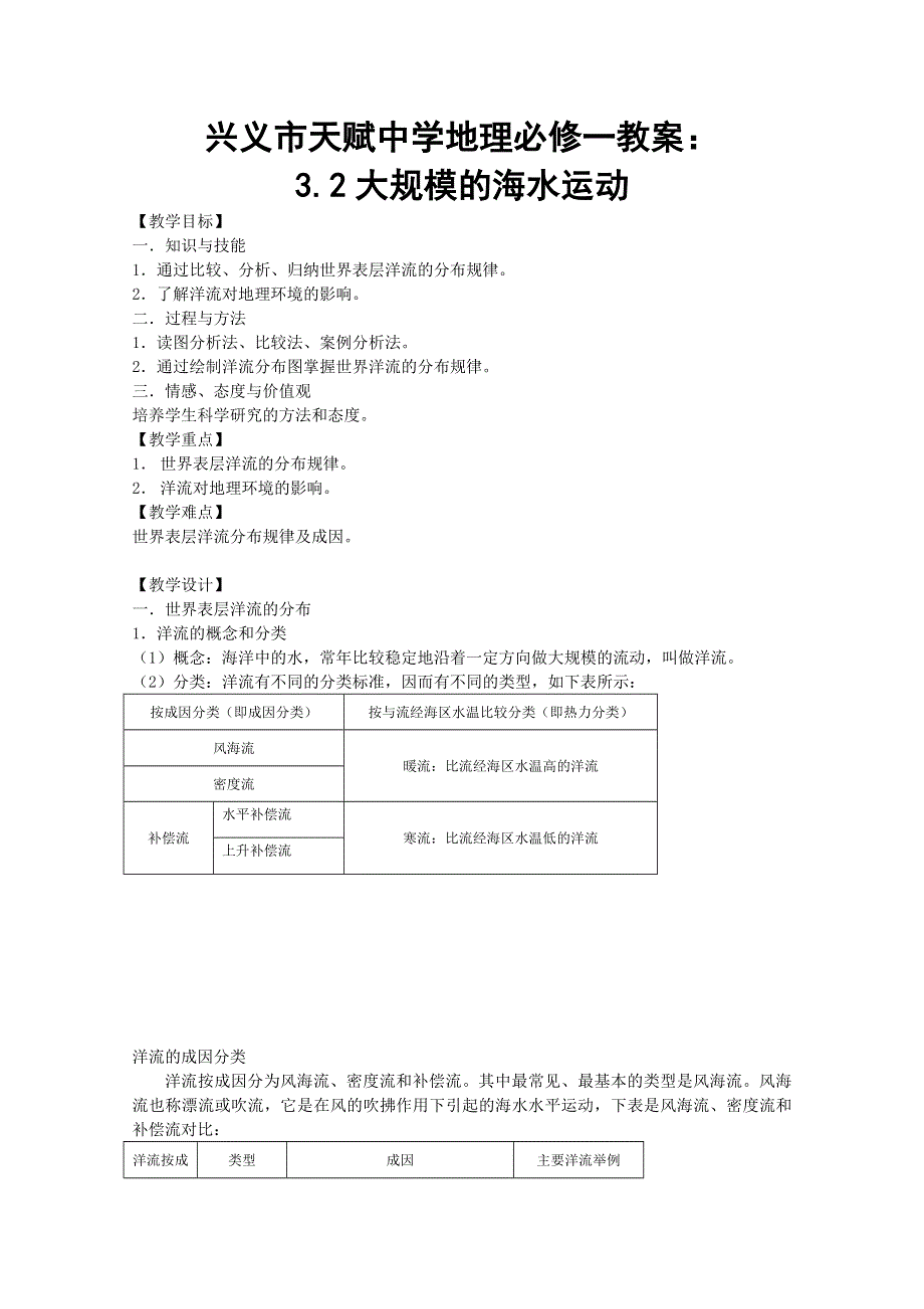 兴义市天赋中学地理必修一教案：3.2大规模的海水运动.doc_第1页