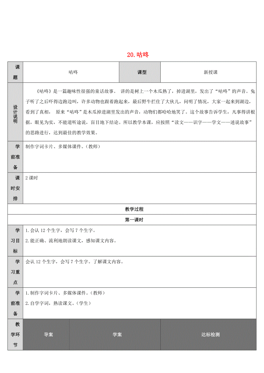 2022一年级语文下册 课文 6 20咕咚导学案 新人教版.doc_第1页