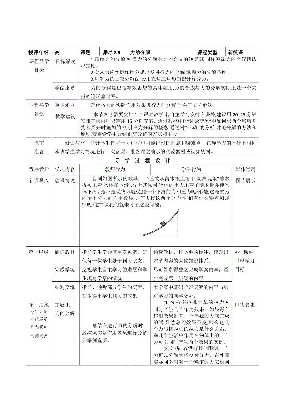 2015年高一物理教科版必修1教学实施参考方案：2.doc_第1页