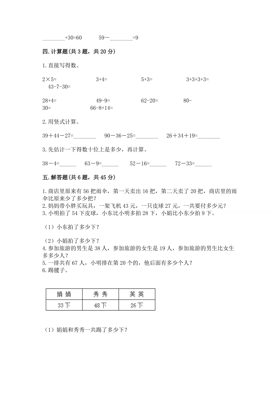 小学数学二年级《100以内的加法和减法》练习题推荐.docx_第3页