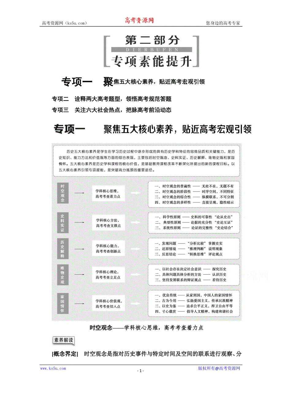 2020历史二轮专题版教师用书：第2部分 专项1　聚焦五大核心素养贴近高考宏观引领 WORD版含解析.doc_第1页