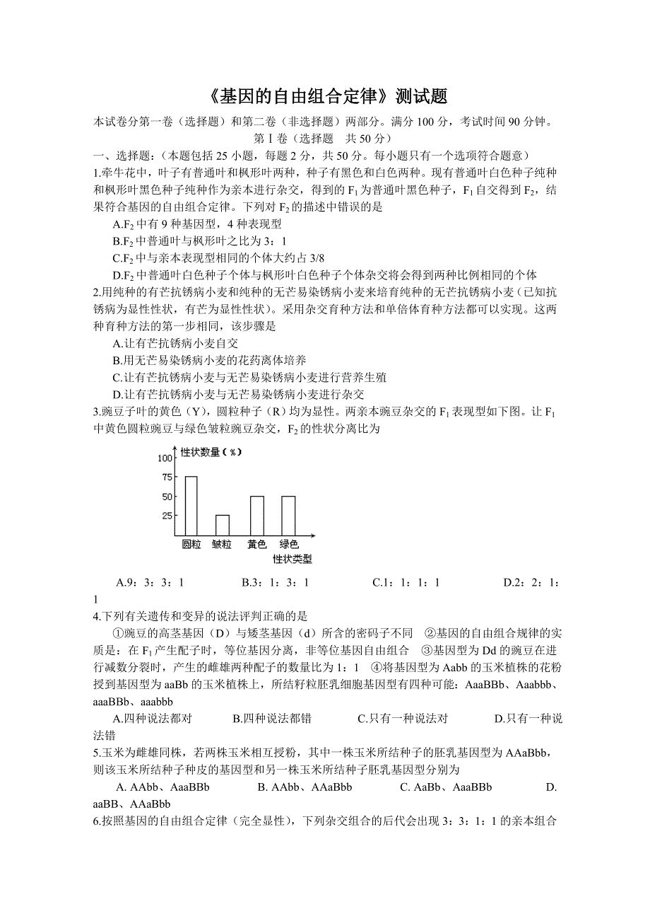 《基因的自由组合定律》同步测试..doc_第1页