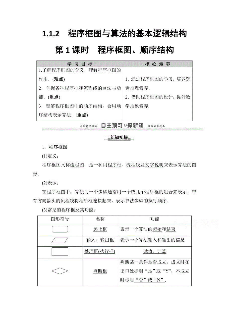 2020-2021学年人教A版高中数学必修3学案：1-1-2　第1课时　程序框图、顺序结构 WORD版含解析.doc_第1页