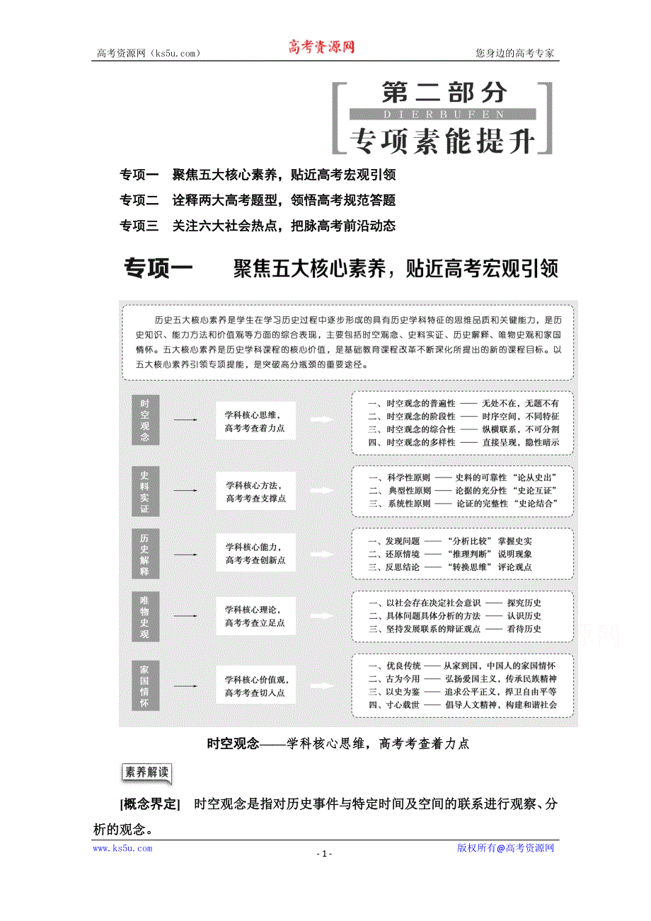 2020历史二轮通史版教师用书：第2部分 专项1 聚焦五大核心素养贴近高考宏观引领 WORD版含解析.doc_第1页