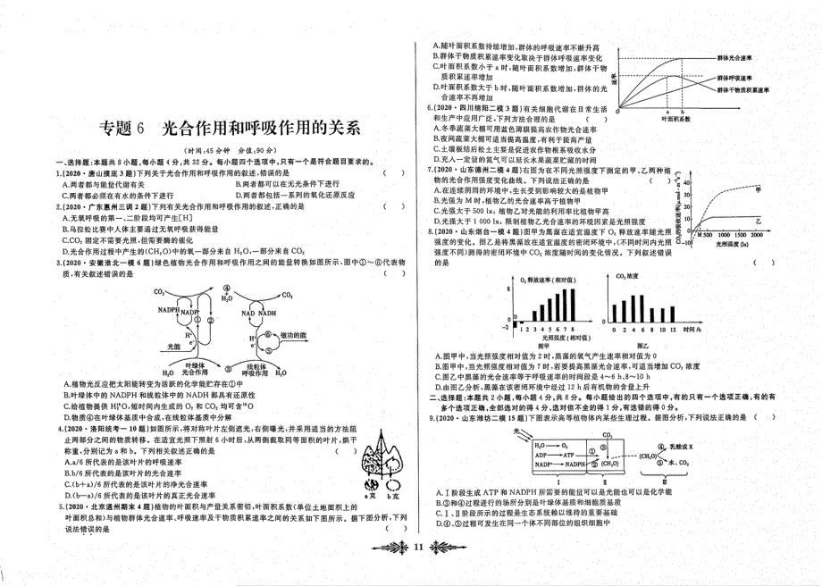 高中生物 全国名校名卷优化重组专题6 光合作用和呼吸作用的关系（无答案）（PDF）.pdf_第1页