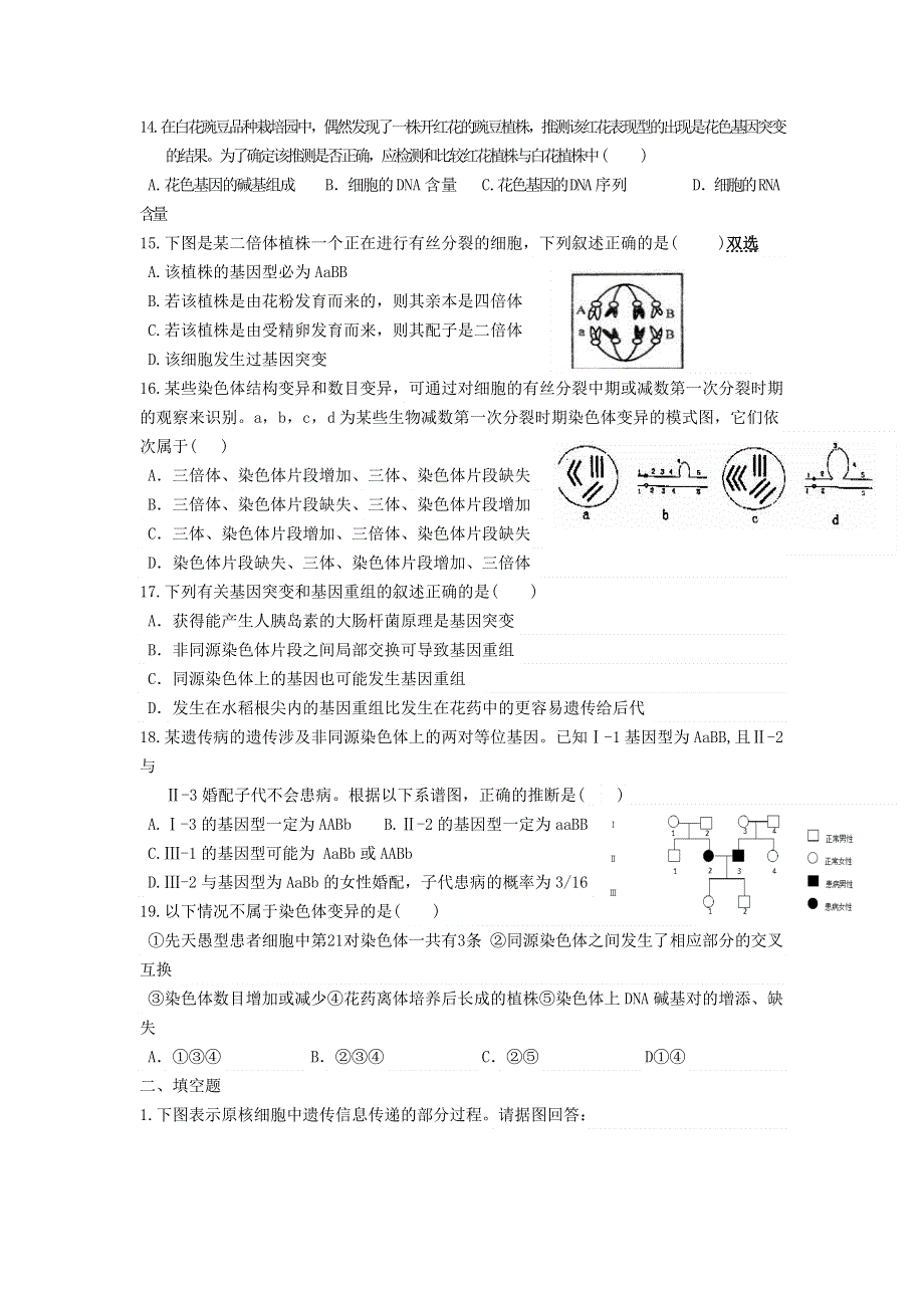 《名校推荐》福建省南安第一中学2015-2016学年高二上学期（人教版）生物必修二单元练习（八）（必修二第3～7章） WORD版含答案.doc_第3页