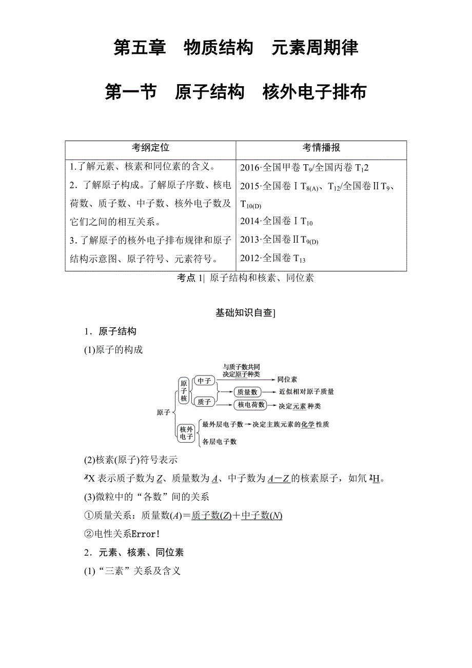 2018届高三化学（人教版）一轮复习：第5章 第1节　原子结构　核外电子排布 WORD版含答案.doc_第1页