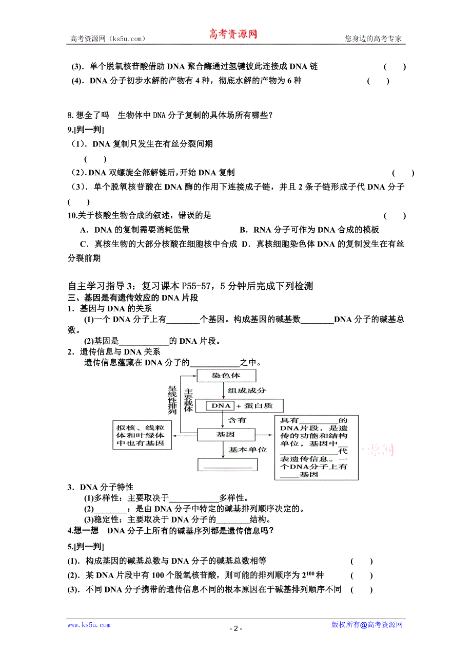 原创2013届高三生物复习学案 DNA结构、复制、基因的本质.doc_第2页