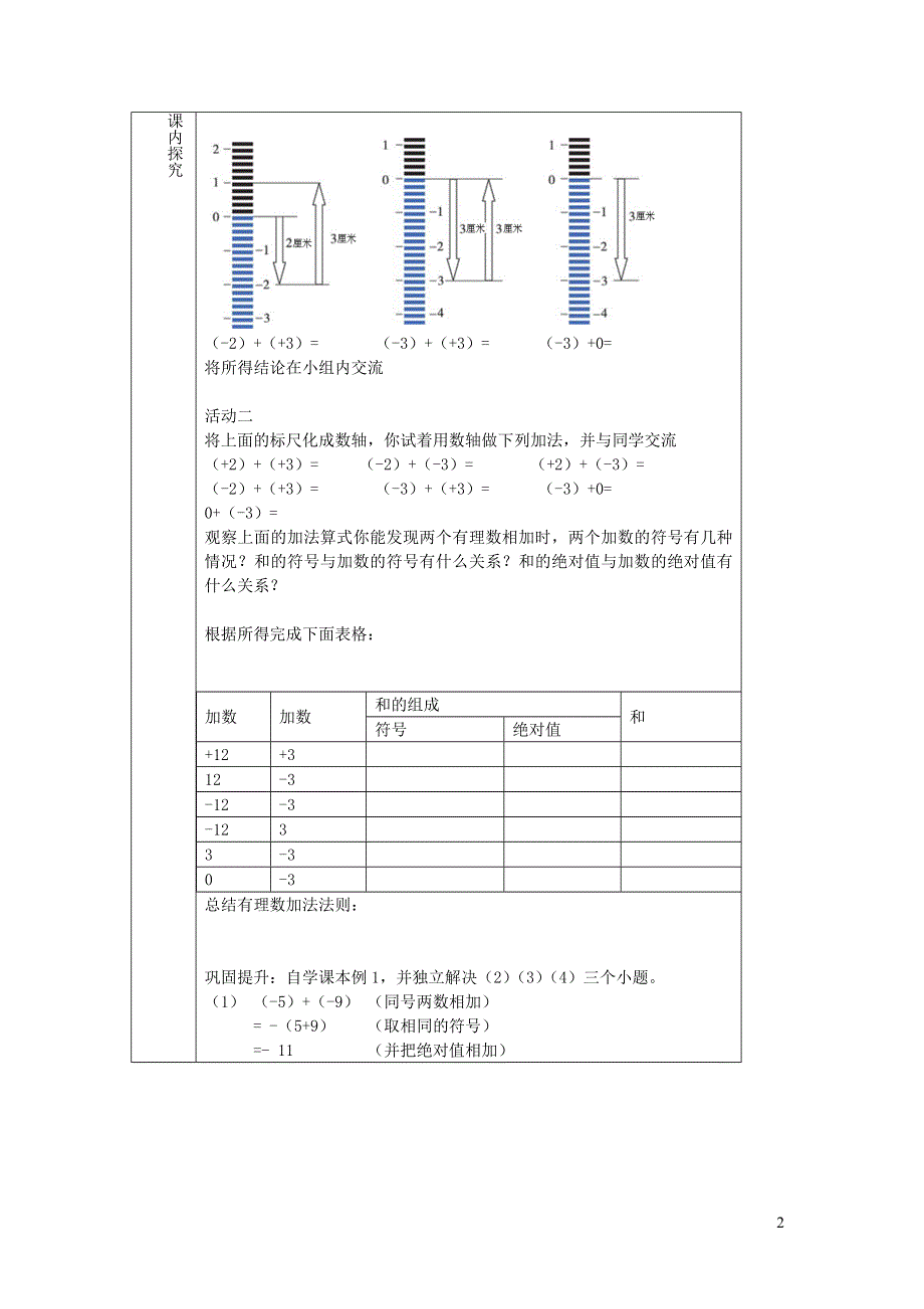 2022七年级数学上册 第3章 有理数的运算3.1 有理数的加法与减法第1课时教案 （新版）青岛版.doc_第2页