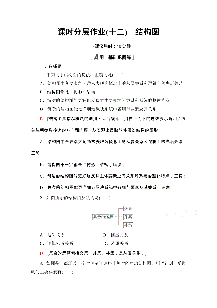 2020-2021学年人教版A数学选修1-2课时分层作业：4-2　结构图 WORD版含解析.doc_第1页