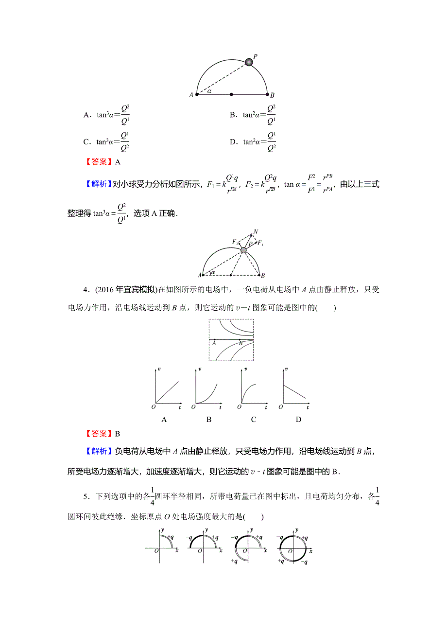 2018届高三物理高考总复习课后提能演练：专题7 第1讲库仑定律、电场强度、电场线 WORD版含解析.doc_第2页