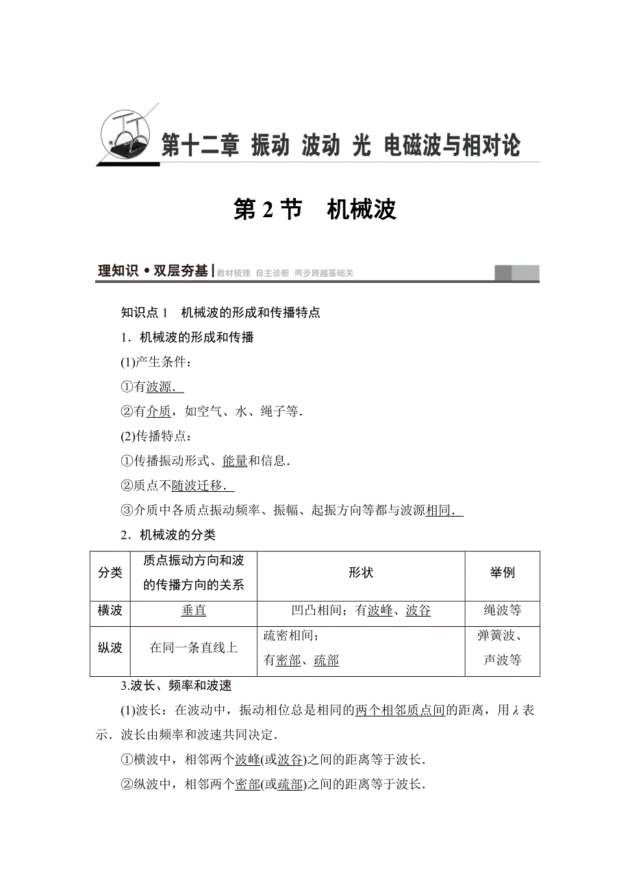 2018届高三物理（江苏）一轮复习练习：选考部分 第12章 第2节 机械波 WORD版含答案.doc_第1页