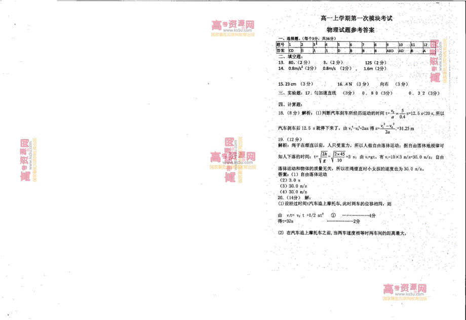 《首发》山东省级规范化学校2012-2013学年高一上学期期中考试 物理 PDF版.pdf_第3页