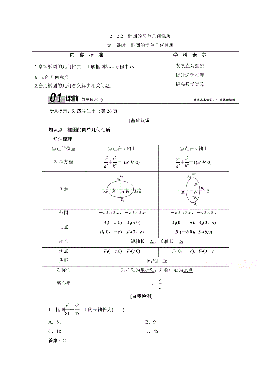 2020-2021学年人教A版数学选修2-1配套学案：2-2-2 第1课时　椭圆的简单几何性质 WORD版含解析.doc_第1页