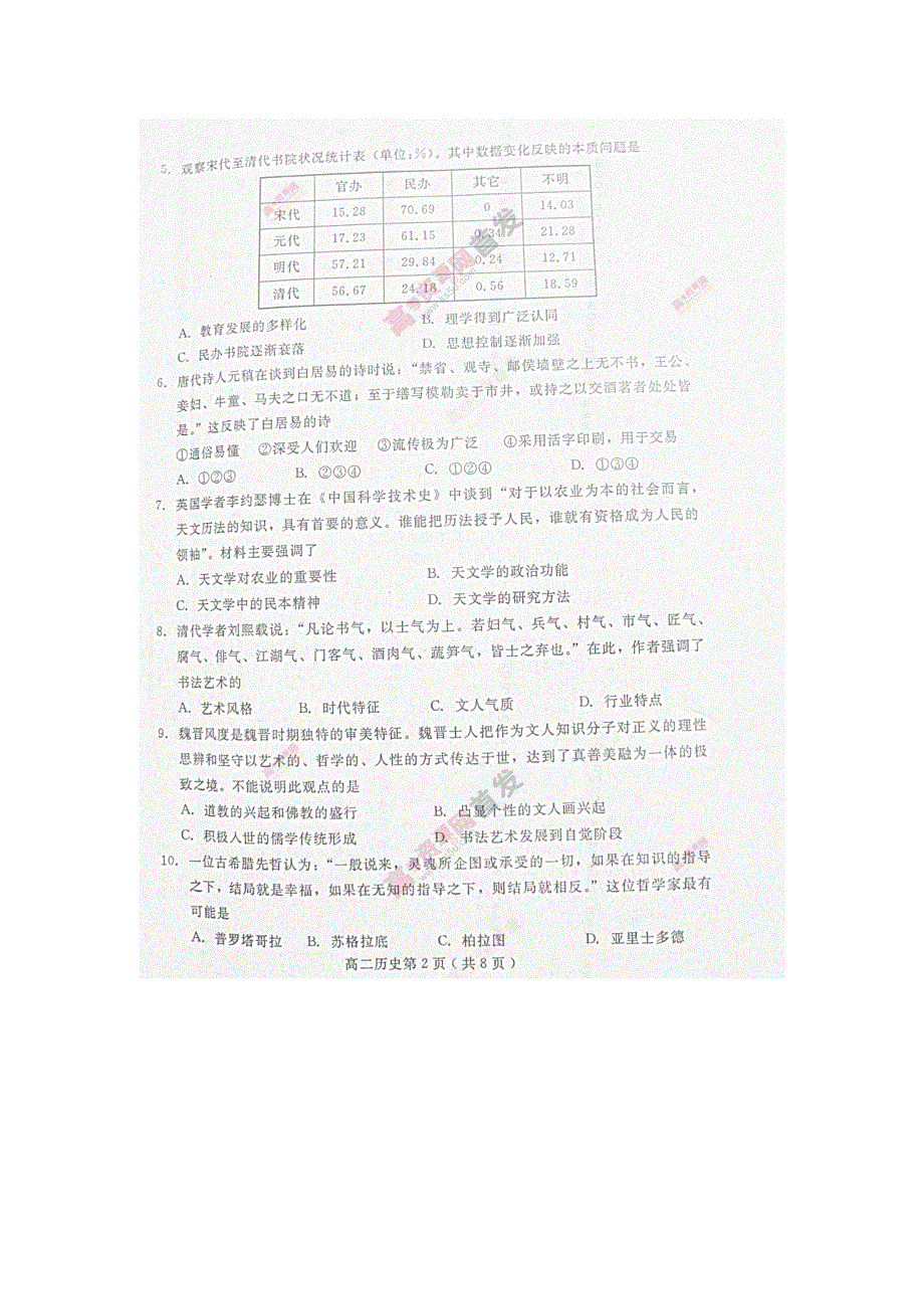 《首发》山东省潍坊市2013-2014学年高二上学期期末考试 历史 图片版含答案.doc_第2页