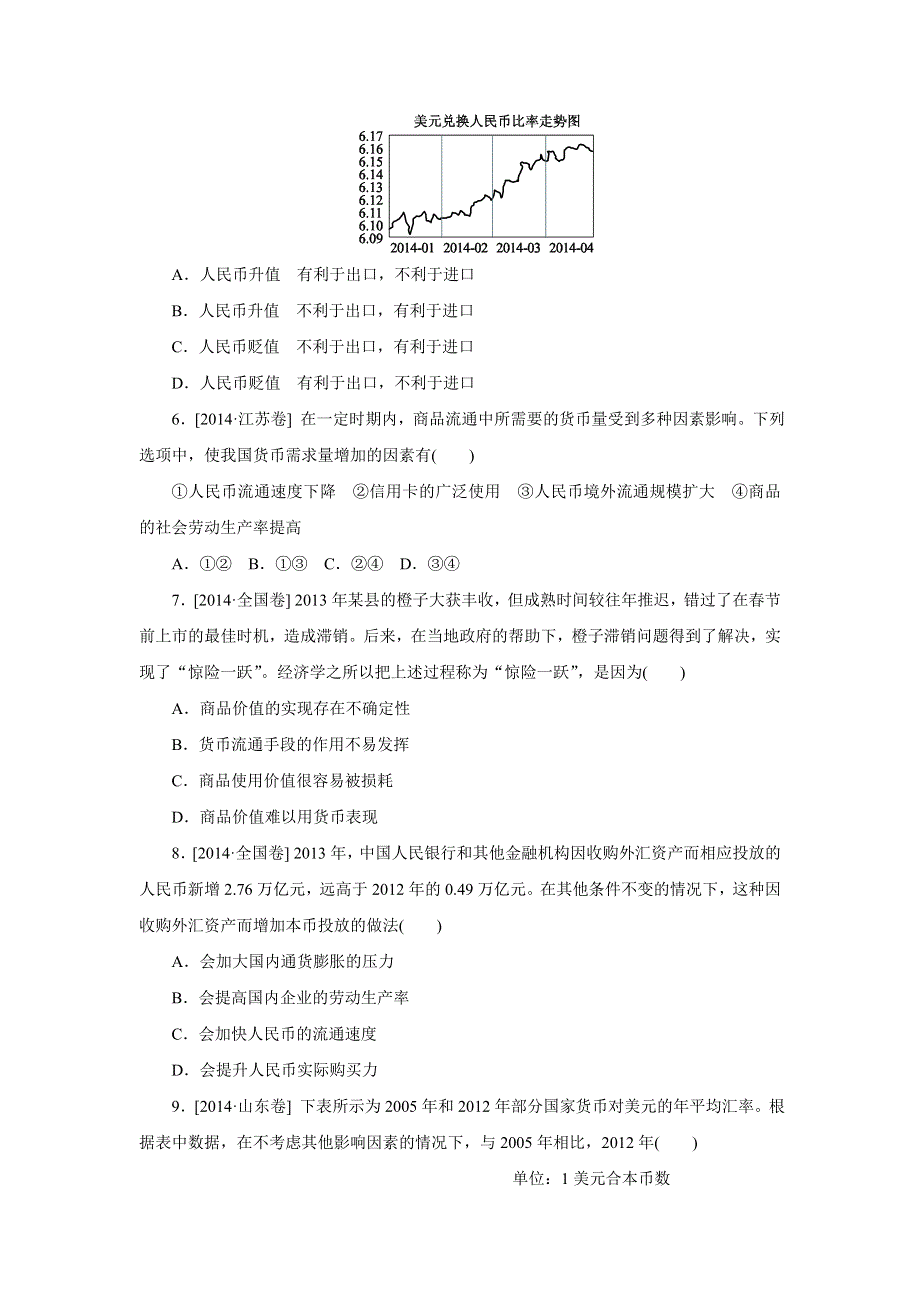 《名校推荐》福建省泉州市南安第一中学2016届政治总复习考点题选十 必修一 第一课 神奇的货币 WORD版含答案.doc_第2页