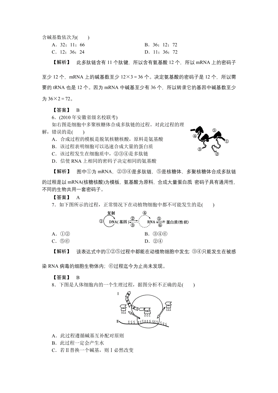 2011高三生物一轮复习练习题：必修2 第4章 基因的表达.doc_第2页