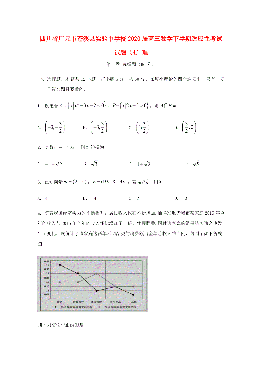 四川省广元市苍溪县实验中学校2020届高三数学下学期适应性考试试题（4）理.doc_第1页