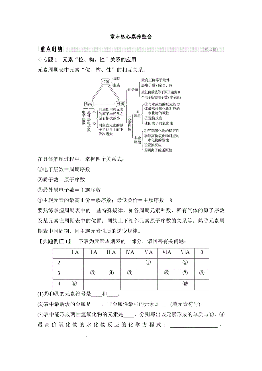 2020化学新素养同步人教必修二讲义 素养练：第1章 章末核心素养整合 WORD版含解析.doc_第1页