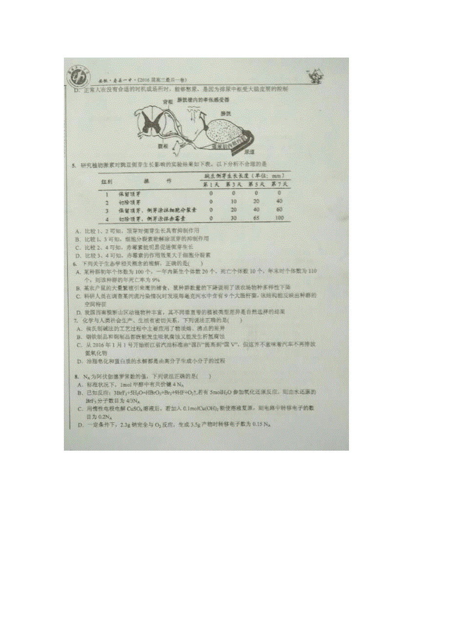 安徽省寿县第一中学2016届高三最后一卷考试理科综合试题 扫描版无答案.doc_第2页