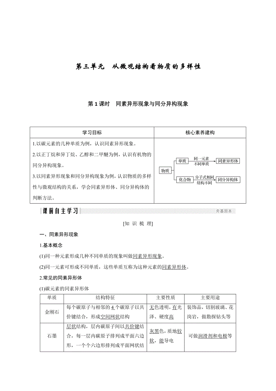 2020化学新素养同步苏教必修二讲义 素养练：专题一 第三单元 第1课时　同素异形现象与同分异构现象 WORD版含解析.doc_第1页