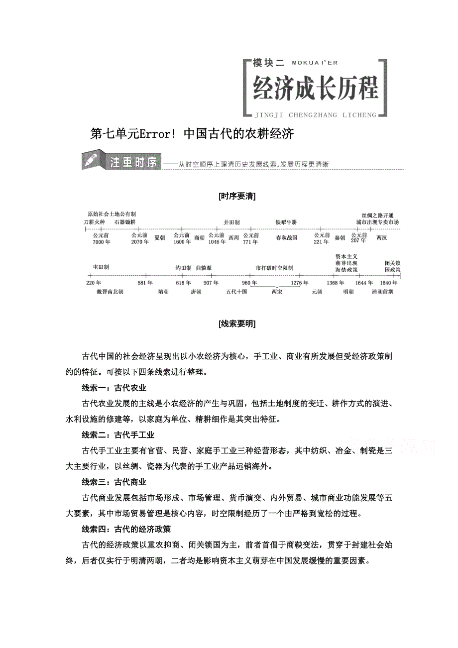 2018届高三历史（岳麓版）一轮复习习题 第七单元 中国古代的农耕经济 第七单元 中国古代的农耕经济 WORD版含答案.doc_第1页