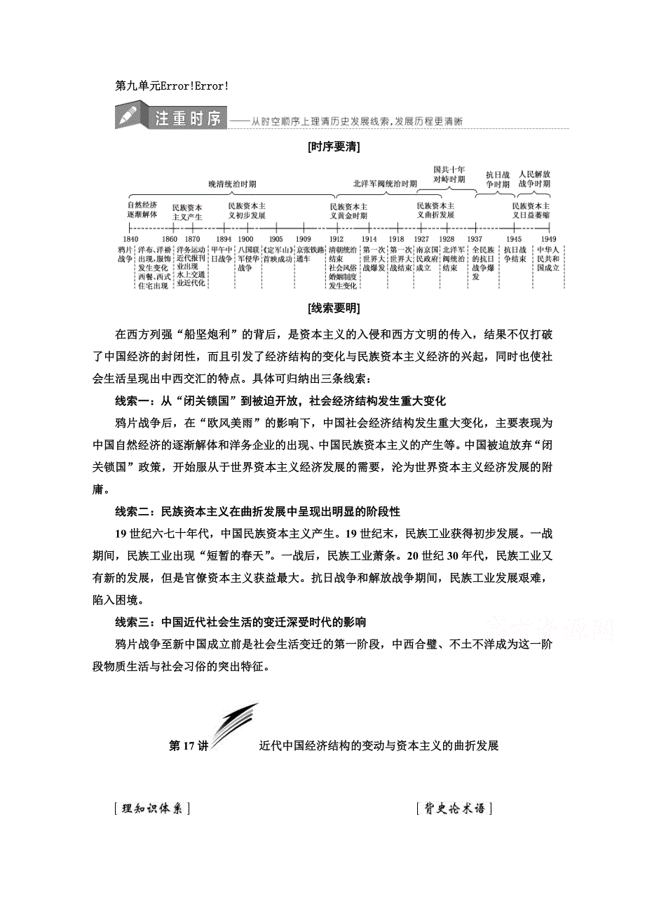 2018届高三历史（岳麓版）一轮复习习题 第九单元 近代中国资本主义的曲折发展和中国近代社会生活的变迁 第九单元 近代中国资本主义的曲折发展和中国近代社会生活的变迁 WORD版含答案.doc_第1页