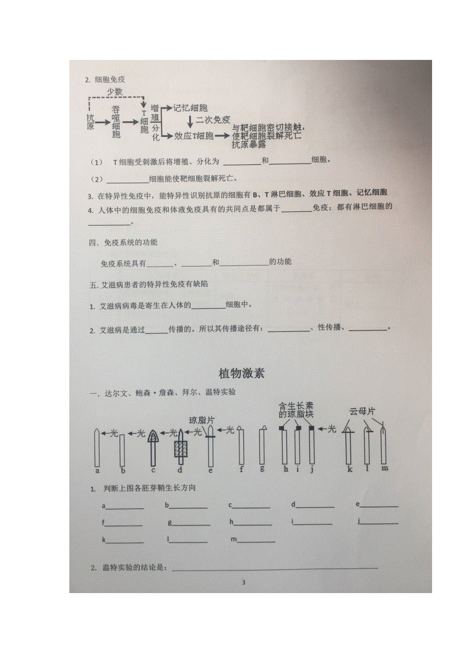 《名校推荐》贵州省贵阳市第六中学2019届高三生物复习知识清单（扫描版无答案）：人体活动调节和植物激素.doc_第3页