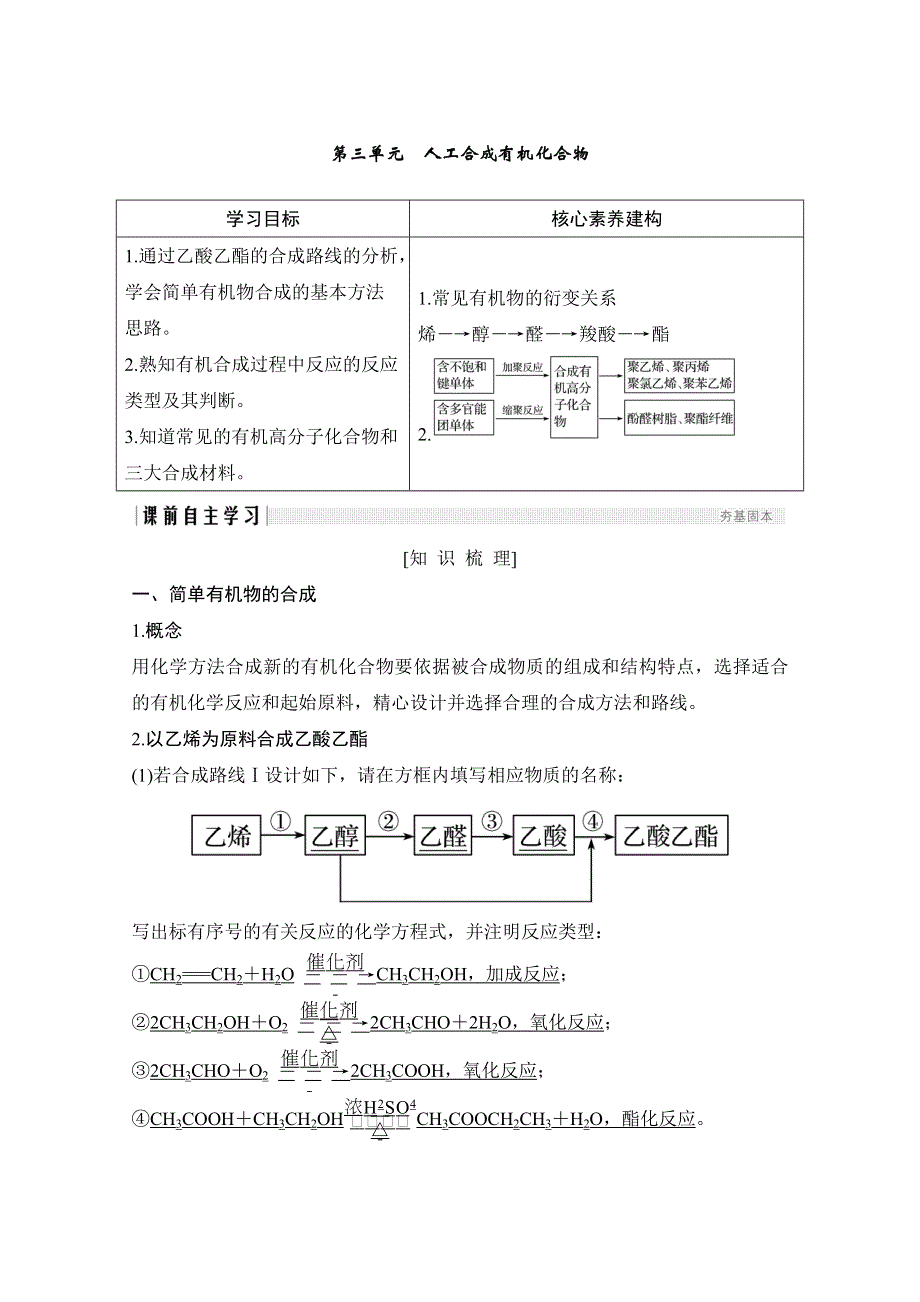 2020化学新素养同步苏教必修二讲义 素养练：专题三 第三单元　人工合成有机化合物 WORD版含解析.doc_第1页