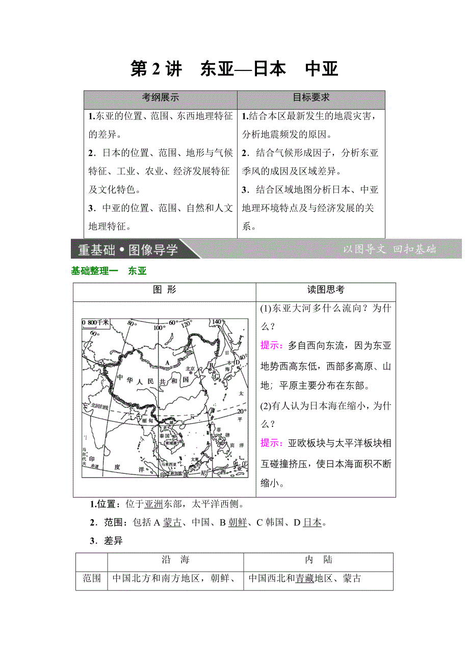 2018届高三地理一轮复习教师用书：区域地理第3部分 第2章 第2讲　东亚—日本　中亚 WORD版含解析.doc_第1页