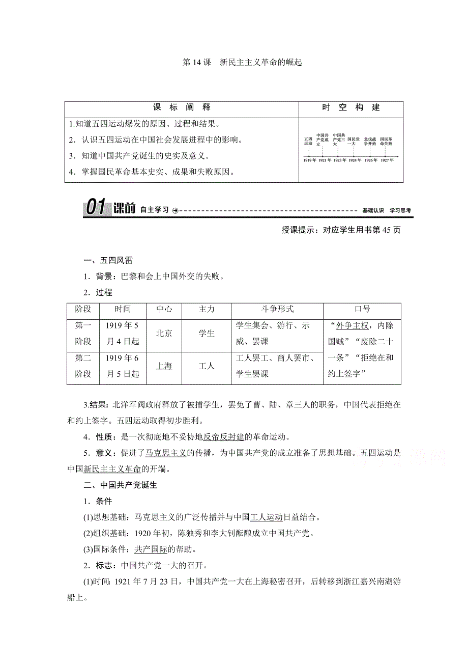 2020-2021学年人教版历史必修1学案：第14课　新民主主义革命的崛起 WORD版含解析.doc_第1页