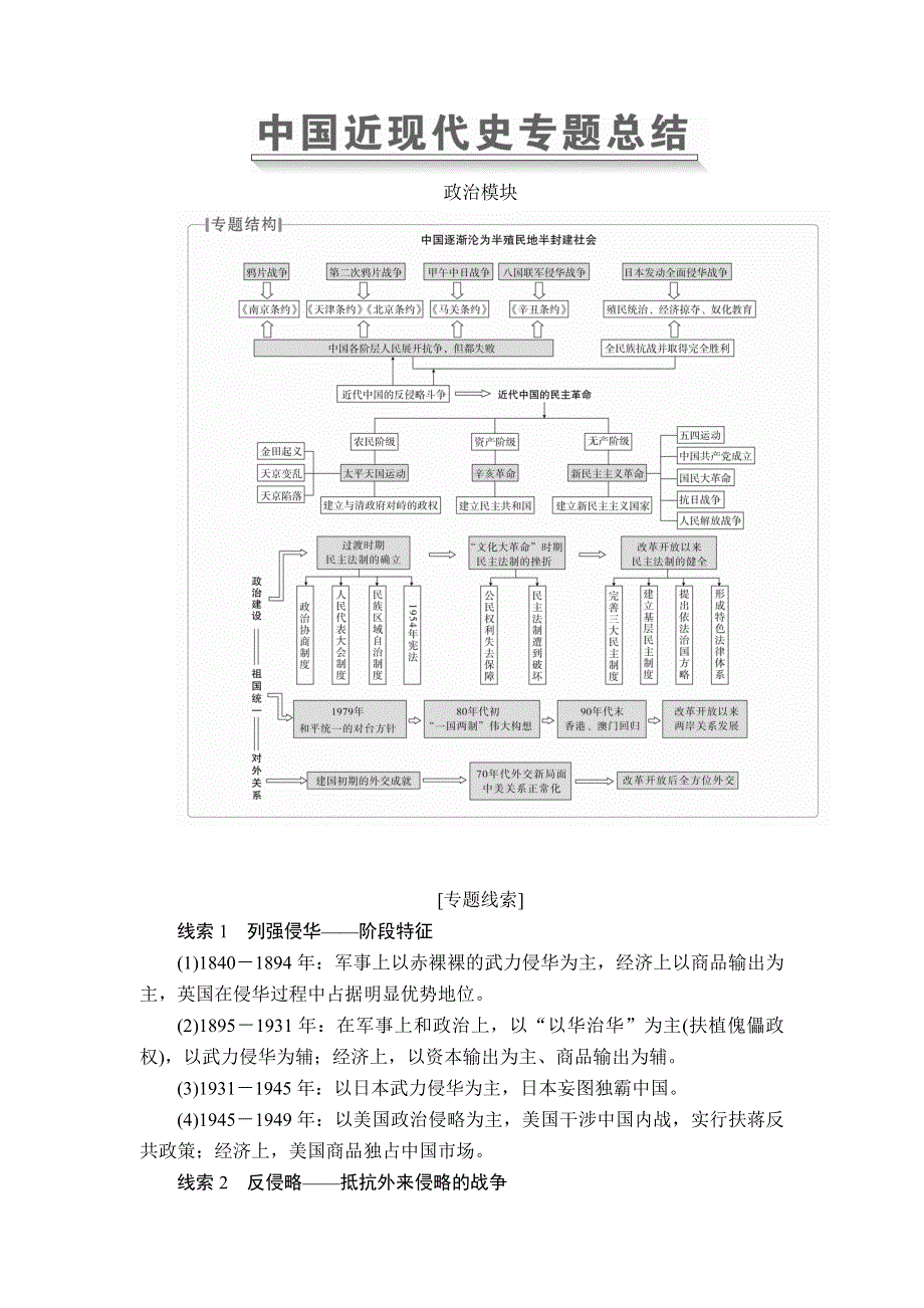 2020历史通史版大二轮专题复习冲刺教师用书 习题：中国近现代史专题总结 WORD版含解析.doc_第1页