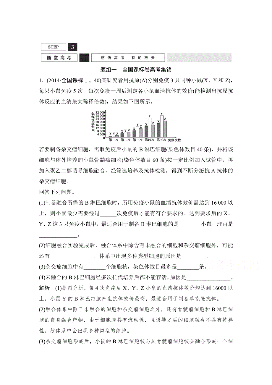 《创新设计》2016年高三生物（人教版）一轮复习 基础课时案45　细胞工程 随堂高考.doc_第1页