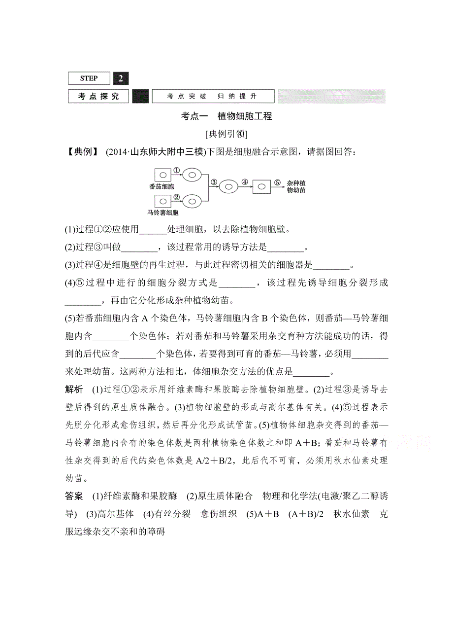 《创新设计》2016年高三生物（人教版）一轮复习 基础课时案45　细胞工程 考点探究.doc_第1页