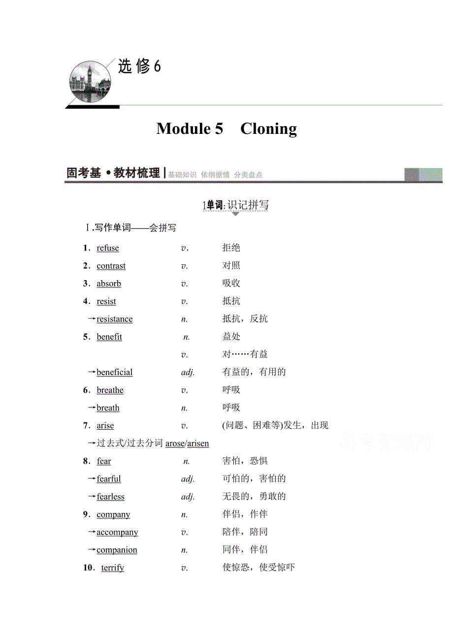 2018届高三英语外研版一轮复习文档 第1部分 选修6 MODULE 5　CLONING 教师用书 WORD版含答案.doc_第1页