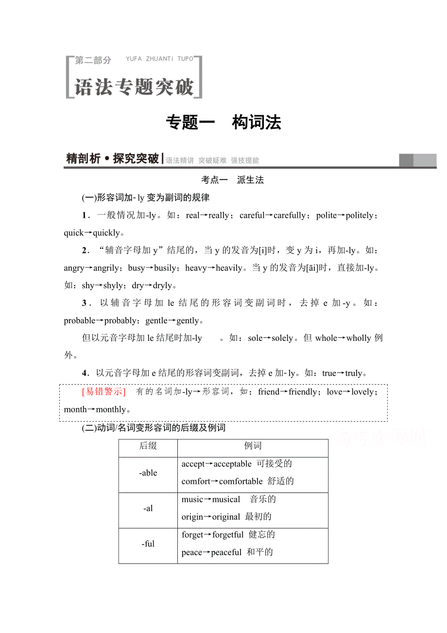 2018届高三英语外研版一轮复习文档 第2部分 专题1　构词法 教师用书 WORD版含答案.doc_第1页