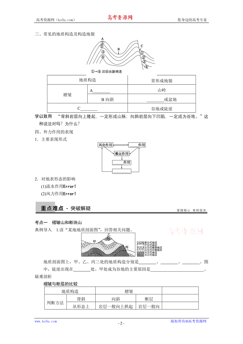 2013届高考地理一轮复习教案：内、外力作用与地表形态变化（鲁教版）.doc_第2页