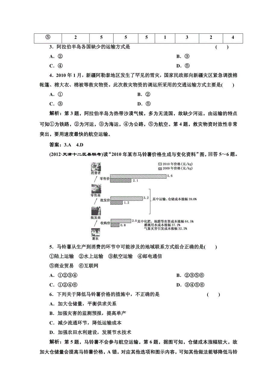 2013届高考地理一轮复习课下作业：第十章 第一讲 交通运输方式和布局.doc_第2页