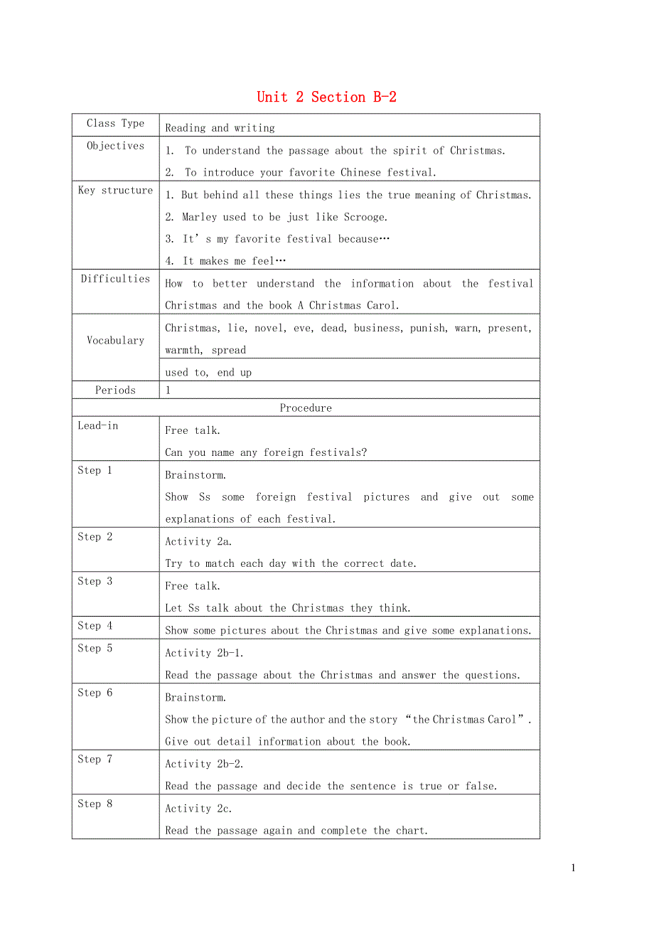 2021九年级英语全册 Unit 2 I think that mooncakes are delicious Section B-2教案设计（新版）人教新目标版.doc_第1页