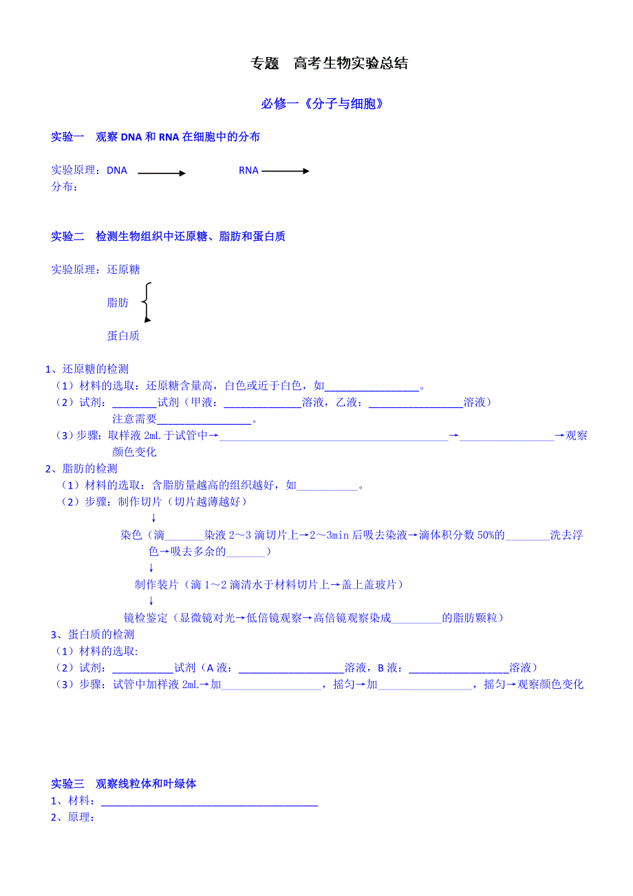 辽宁省大连市2014年高考生物一轮复习：生物实验总结.doc_第1页