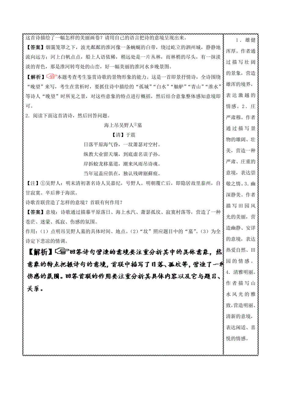 2018届高三语文难点突破100题 难点52 鉴赏古代诗歌中的景物及意境（含解析）.doc_第2页