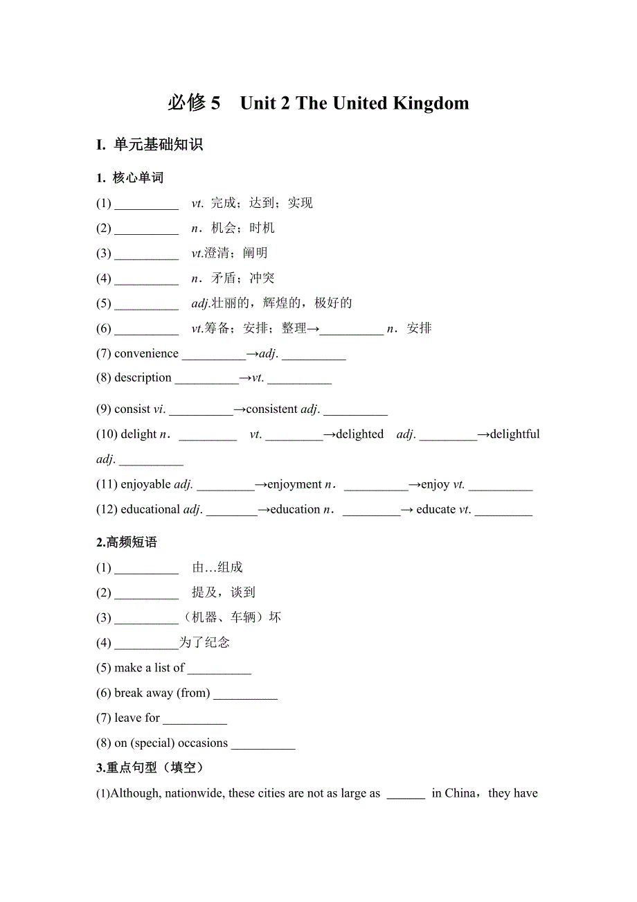 《好教育》2016-2017学年高二人教版英语必修五复习方案：UNIT 2 THE UNITED KINGDOM WORD版含答案.doc_第1页