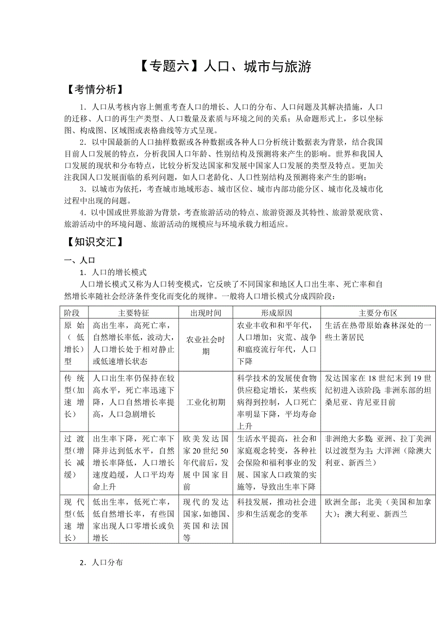 2011高考地理二轮复习【专题6】人口与城市.doc_第1页