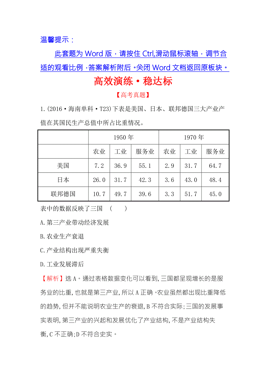 《世纪金榜》2018年高考历史（人民版）一轮复习高效演练·稳达标 12-21罗斯福新政与当代资本主义的新变化 WORD版含解析.doc_第1页