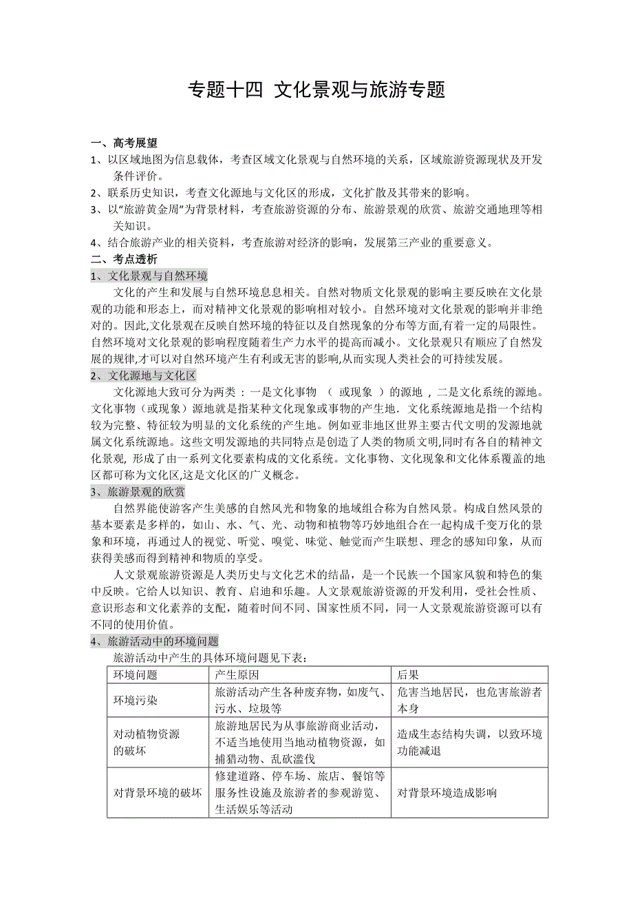 2011高考地理二轮复习：专题14 文化景观与旅游专题.doc_第1页